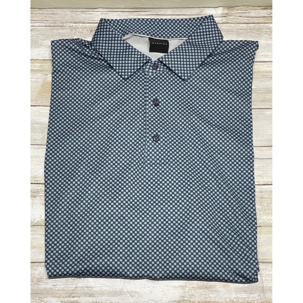 Dunning Golf Polo Shirt Mens XL Blue Geometric‎ Pattern Short Sleeve